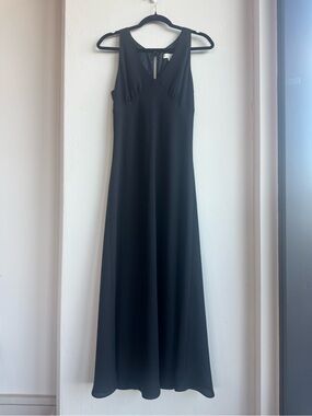 Vintage 90s Ann Taylor Black V-neck Maxi Dress Keyhole Sz 10 Excellent Condition
